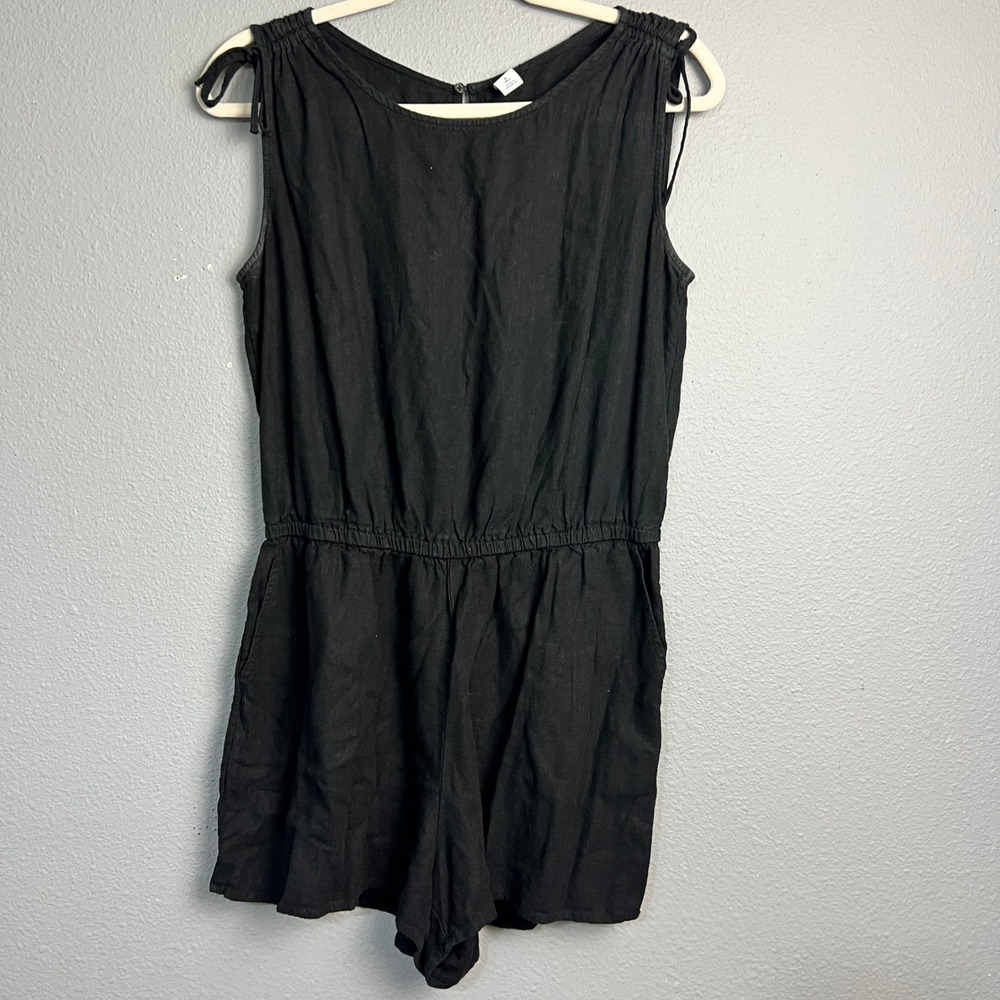 Old Navy Linen Blend Romper Sleeveless Casual Black Jumpsuit Black Sz Med Tall